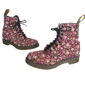 Dr. Martens Page Cherry Red Rose Canvas Boots Lace-Up Purple Floral US 8